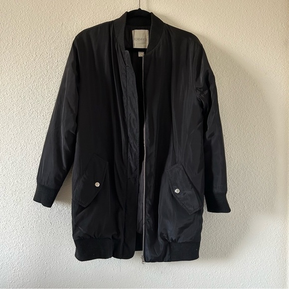 Forever 21 Longline Black Bomber jacket Unisex Size Small - Picture 1 of 9